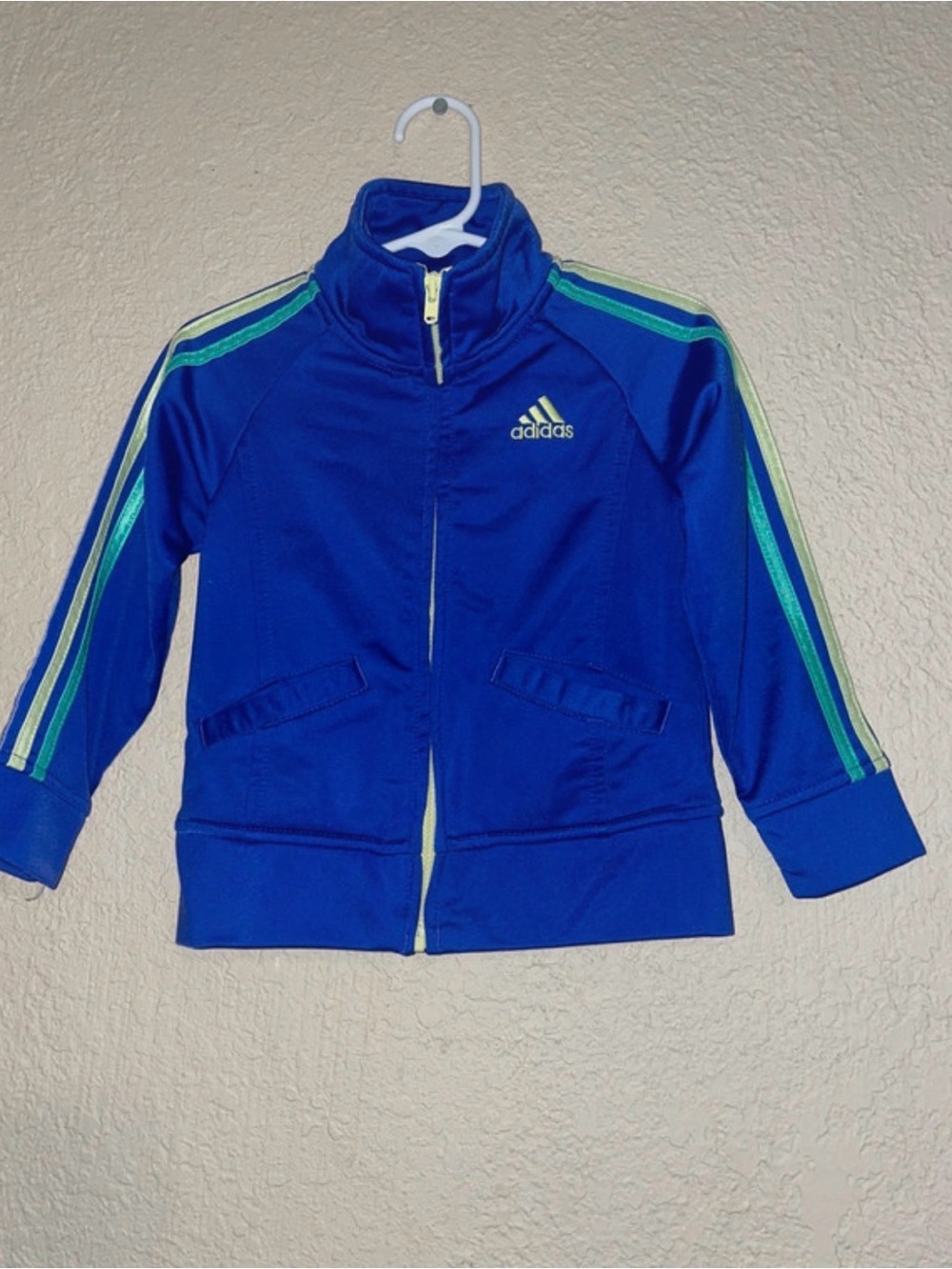 adidas Kids Royal Blue Zip-Front Track Jacket with Green Stripes